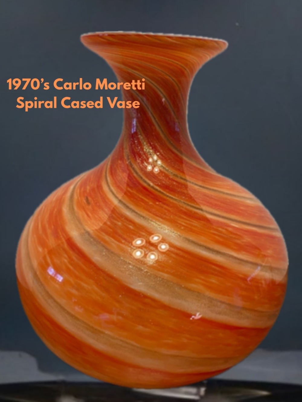 MCM Orange & Aventurine Swirl Cased Glass Vase Carlo Moretti 1970’s.